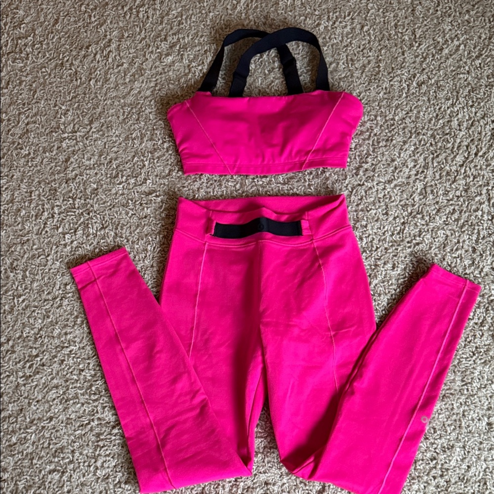 ALO Yoga Pink and Black Leggings Set